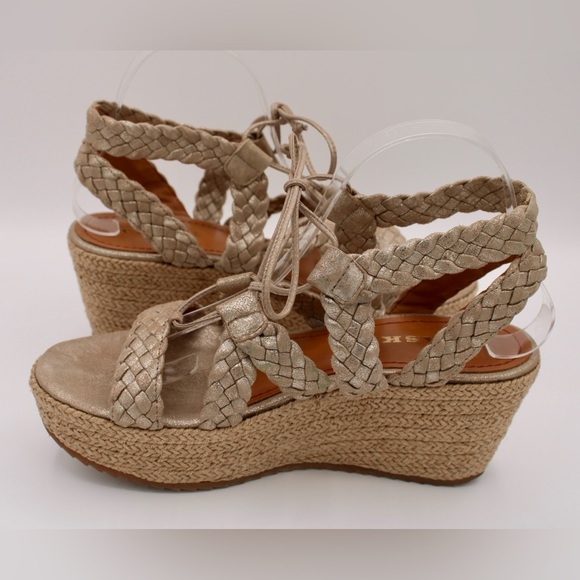 Trask Patrice espadrille wedge platform sandals braided metallic gold shoe 8.5M - Picture 5 of 12